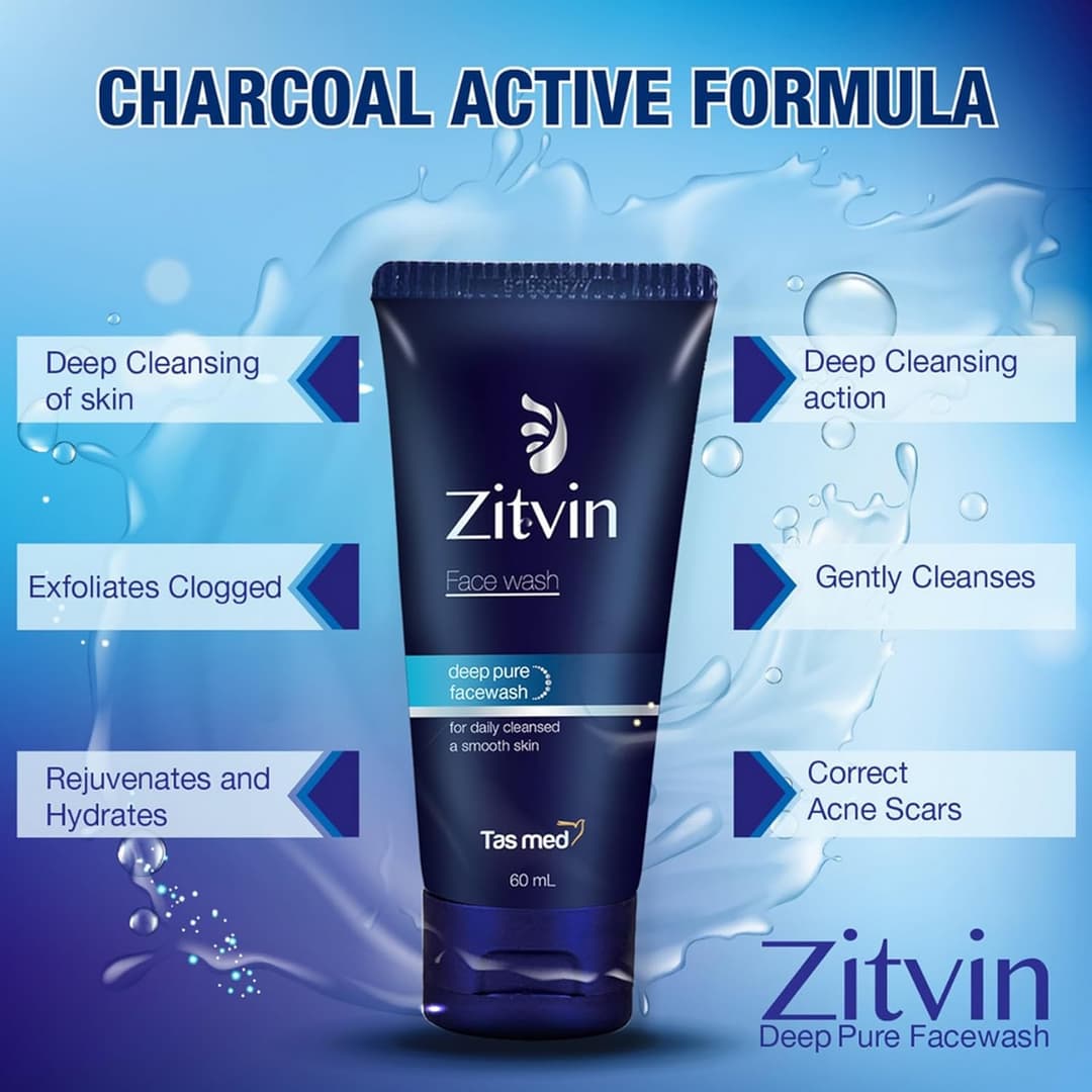 Zitvin Deep Pure Charcoal Face Wash (60 ML) - benefits